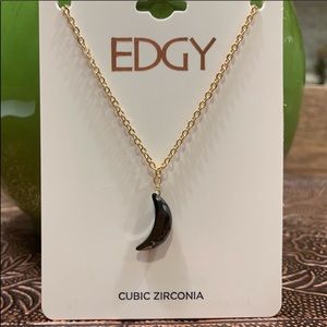 🌿Crystal Moon Charm Necklace Gold Black NWT
